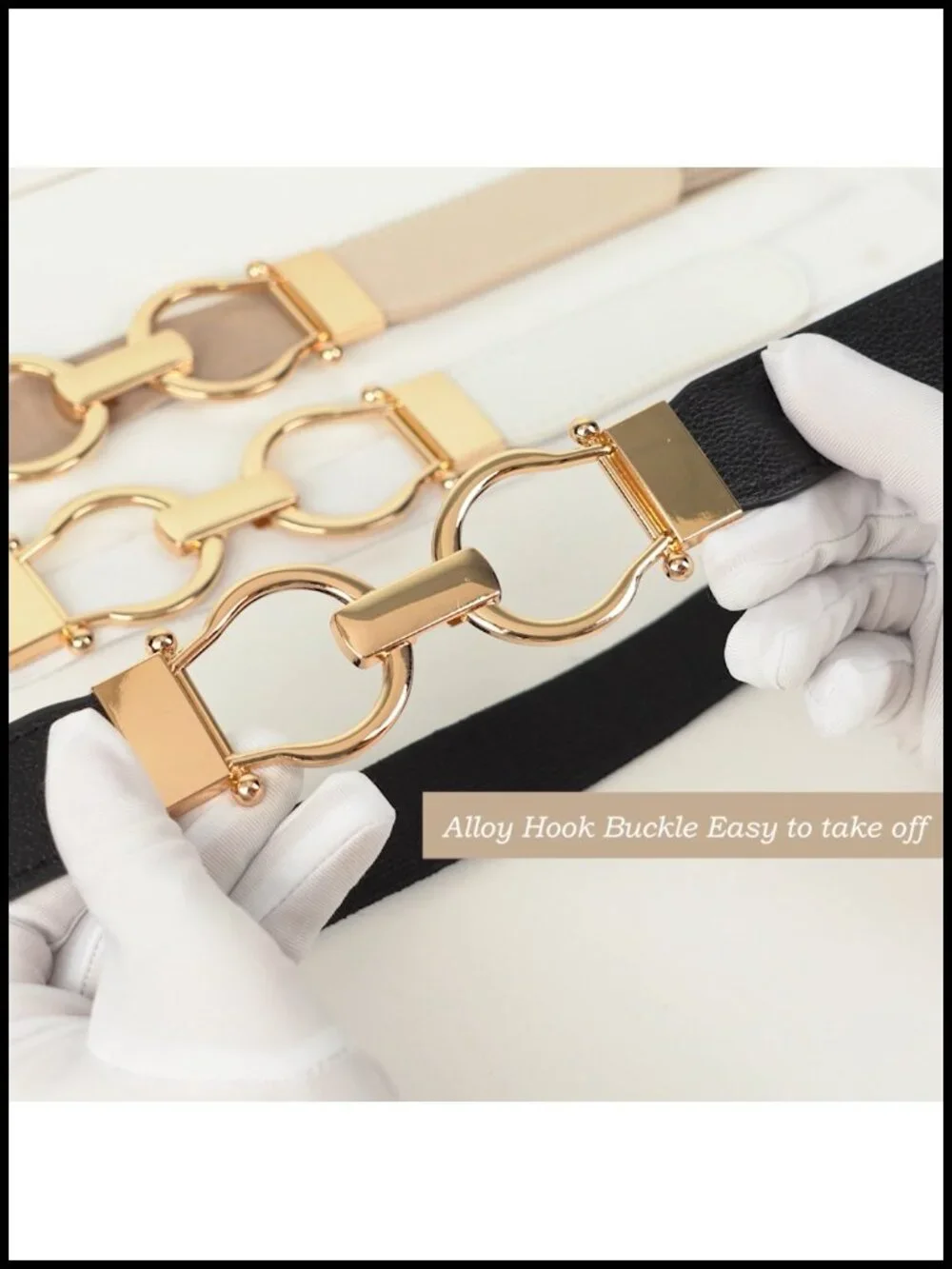 Skinny Stretch Belt for Dresses, Adjustable Waist Belt with Gold Buckle, 2 Pack